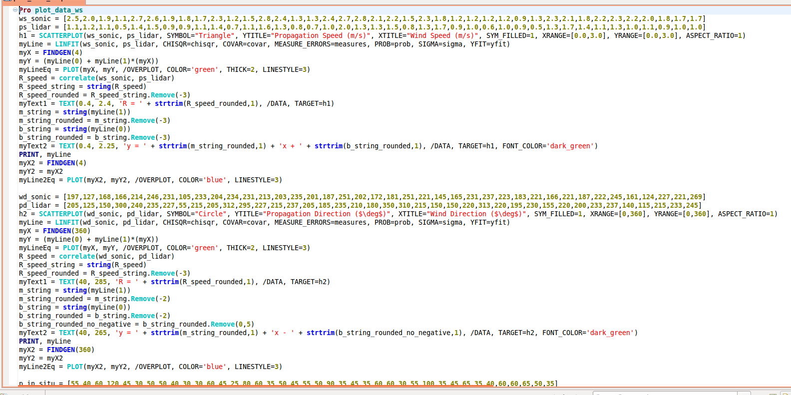 Image of IDL program to make figures of canopy wave data